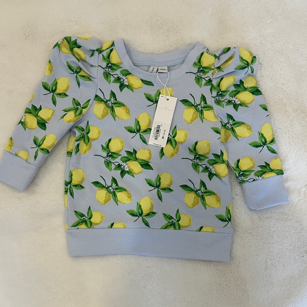 Janie and Jack' Lemon Print Puff Sleeve Sweatshirt